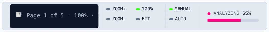 Control tray during analysis showing 65% progress